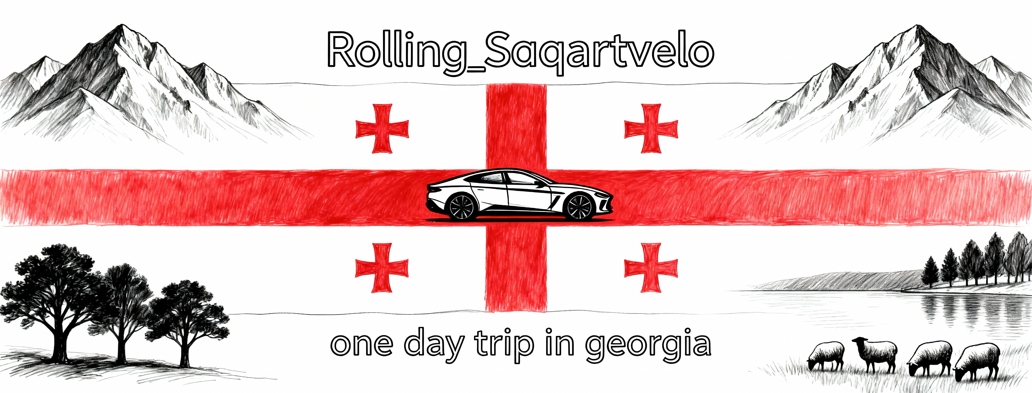 Georgian flag with car - Rolling Saqartvelo